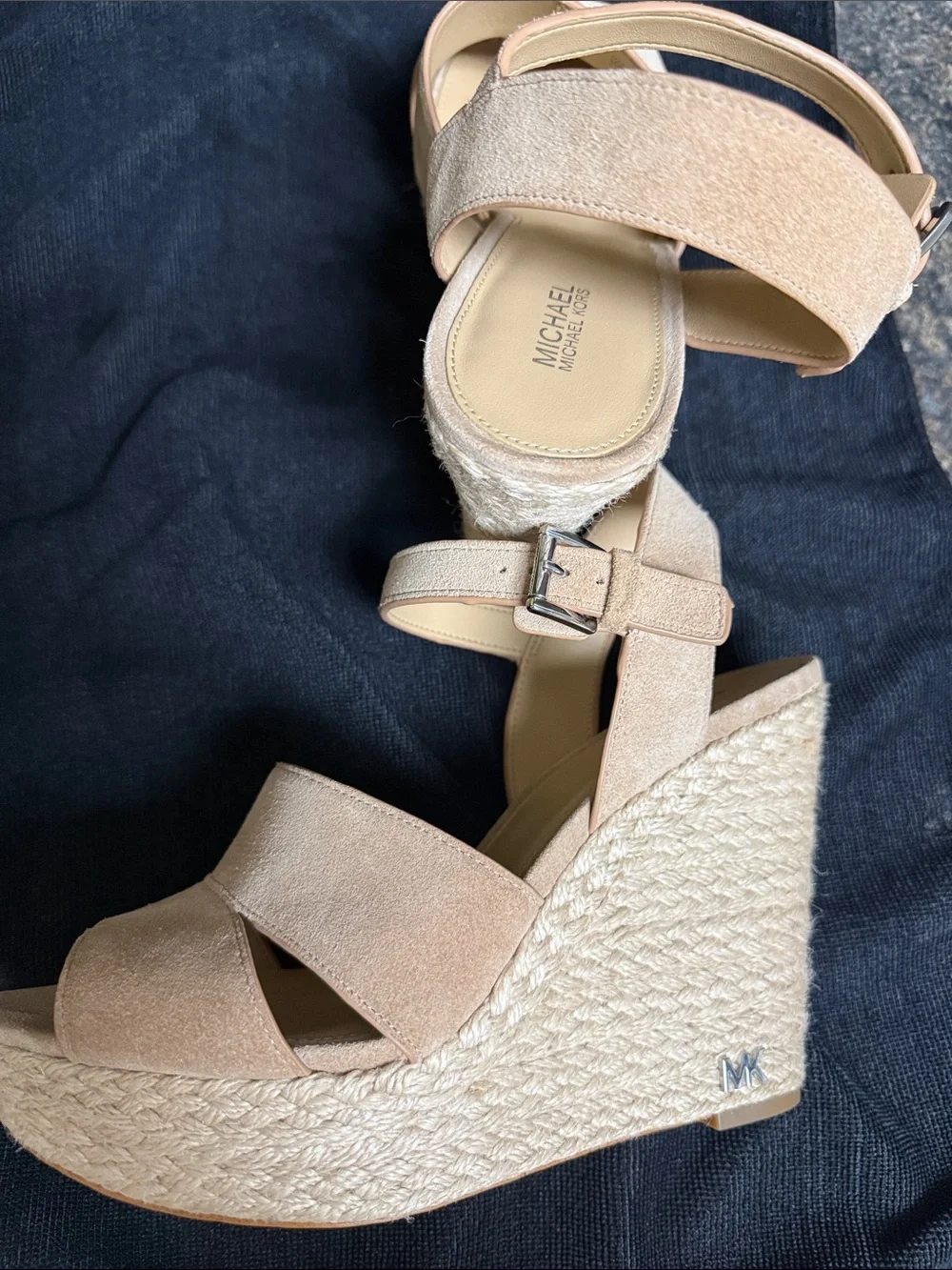 Michael Kors Neutral Beige Suede Espadrille Wedge Sandals